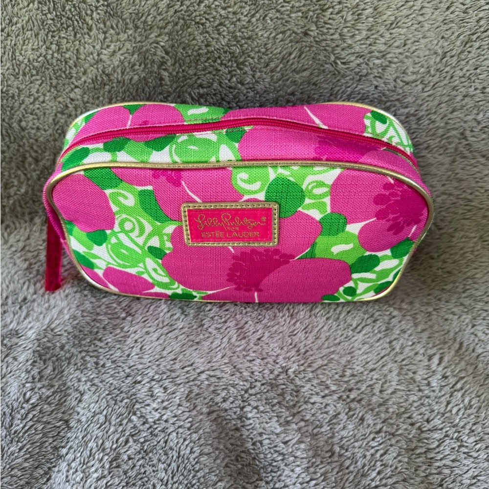 Lilly Pulitzer Pink and Green Cosmetic Bags with Tropical Print